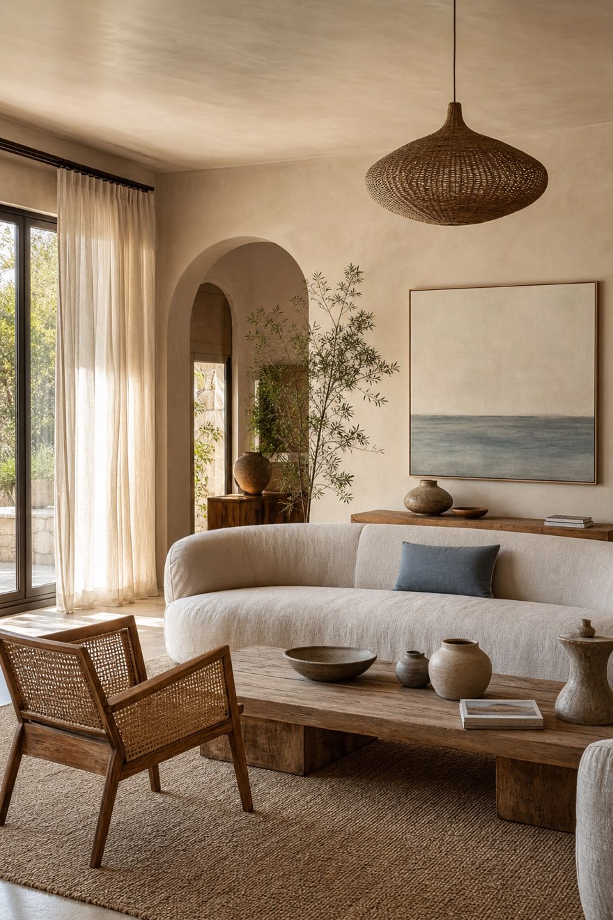Elevated modern coastal living room done right — calm, collected, zero nautical kitsch